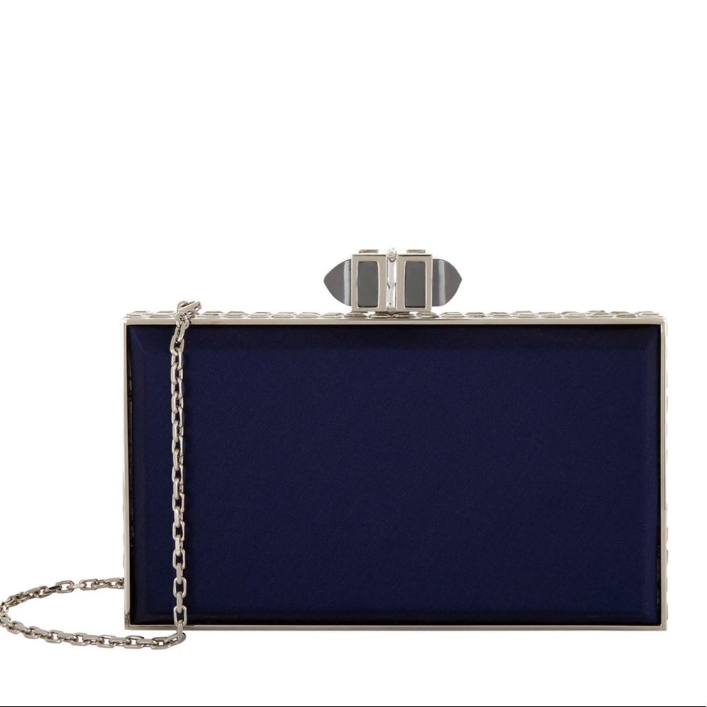 JUDITH LEIBER Satin Rectangle Clutch Bag Navy blue